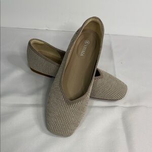 Tan Textured Flats with Rounded Toe